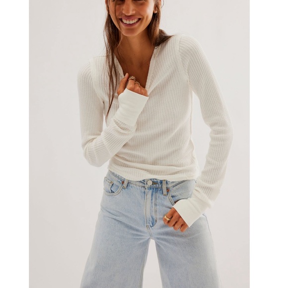 Free People Tops - Free People We The Free Roll With It Waffle Knit Top White XS NWT